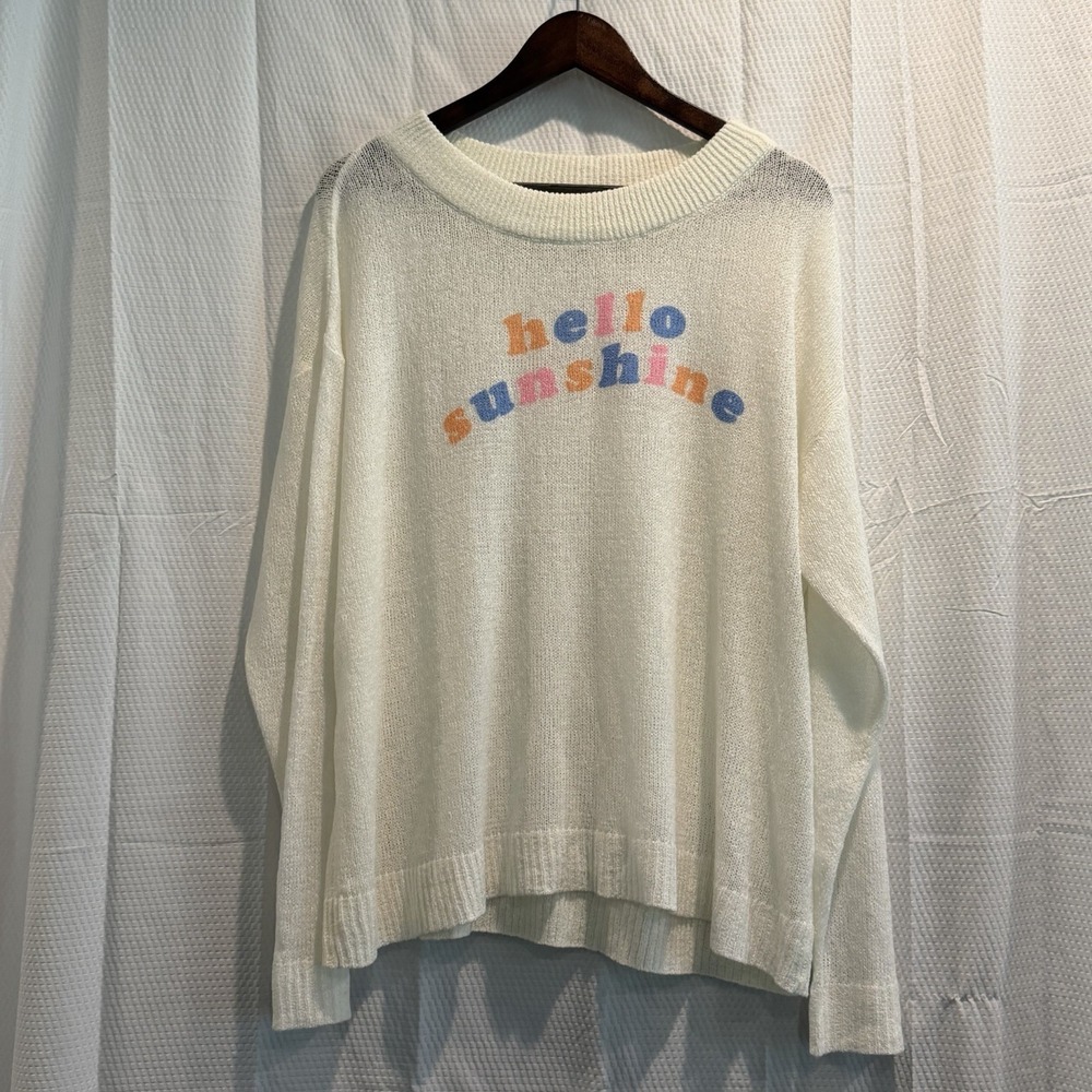 Mud Pie Cream Open Knit Crew Neck Oversized S/M Sweater Top Lagenlook Coastal